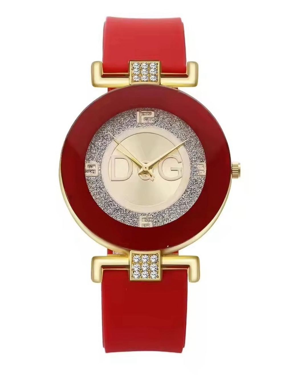 D&G Red Women's Watch with Gold Tone and Crystal Accents